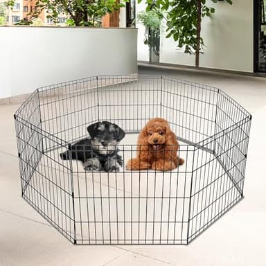 FDW 24 Inch Dog Pen 8 Panel Dog Playpen Indoor Outdoor Metal Puppy Pet Fence Portable Folding Animal Exercise Fence,Black - Image 6