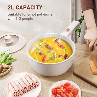 Bear Hot Pot Electric, 2L Multifunctional Portable Cooking Pot, 1000W Rapid Noodles Electric, Non-Stick Frying Pans for Steak, Egg, Ramen, Oatmeal With Dual Power Adjustment - Image 3