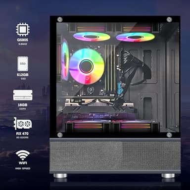 STGAubron Gaming PC Computer Desktop, Radeon RX 470 8G, Intel 10th Gen G5905 3.5GHz, 16GB DDR4 RAM, 512GB SSD, 600M WiFi, BT 5.0, RGB Fan x5, Windows 11 Home - Image 2