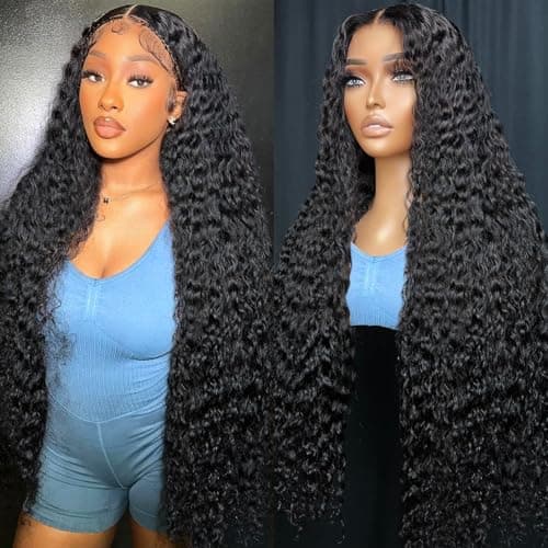 Jilho 30 Inch Water Wave Lace Front Wigs Human Hair 13x6 HD Lace Frontal Wigs Pre Plucked Glueless Brazilian Curly Human Hair Wig 200 Density Glueless Frontal Wigs for Women - Image 1