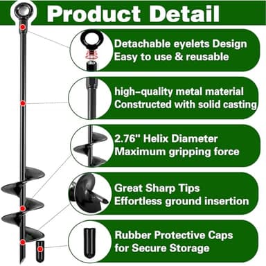 Fabulas Ground Anchors Heavy Duty, Swing Set Anchor Kit 18 Inch 4 Pack Screw in Earth Anchors Trampoline Stakes High Wind Metal Auger Anchor for Shed Tent Carports Securing Animals Camping Mobile Home - Image 2