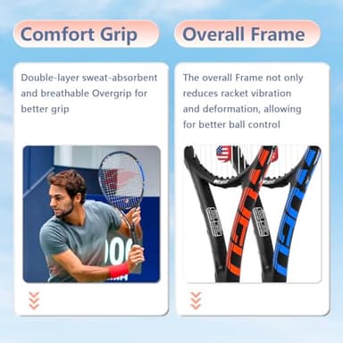 Adult 2 Player Tennis Racket Perfect for Beginner and Professional Players, 27” Speed Tennis Racquet Include Tennis Balls, Overgrips, Tennis Bag, Vibration Dampe, Cover - Image 5