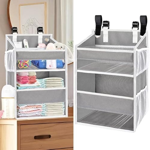 Ofiray-home Hanging Diaper Organizer for Changing Table,Cribs,Car,Playard or Wall & Nursery Organization-Durable 2-Tier Diaper Organizer with Mesh Pockets and Viewable Design, Won't Deform, Light Gray - Image 1