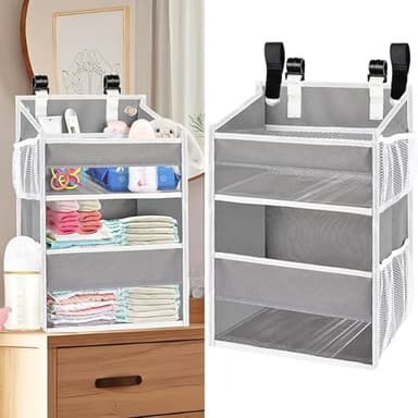 Ofiray-home Hanging Diaper Organizer for Changing Table,Cribs,Car,Playard or Wall & Nursery Organization-Durable 2-Tier Diaper Organizer with Mesh Pockets and Viewable Design, Won't Deform, Light Gray - Image 1
