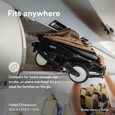 Stokke YOYO3 Stroller from 6 Months - Includes Black Frame/Olive Seat Cushion + Canopy - Folds in & Out in a Flash - Light & Compact - Carry-On Compatible - Image 3