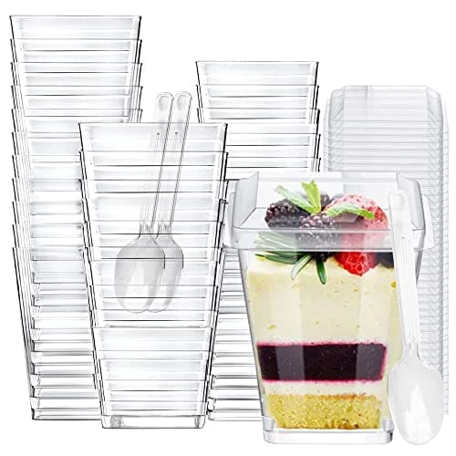 50 Pack 5 oz Mini Dessert Cups with Lids & Spoons – Reusable Parfait & Appetizer Cups, Clear Shooter Bowls – Ideal for Baby Shower, Small Parties, Tasting, Mousse, Pudding – BPA-Free & Recyclable - Image 1
