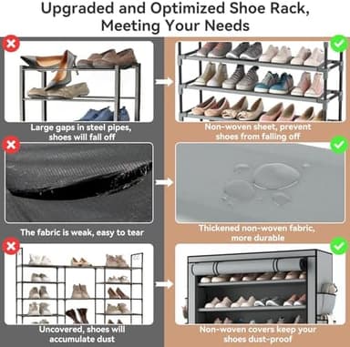Shoe Rack with Covers 10 Tier Tall Shoe Rack Organizer Large Capacity Shoe Shelf Storage 40 Pairs Space Saving Free Standing Shoe Storage Organizer for Closet, Entryway, Dorm, Grey - Image 7