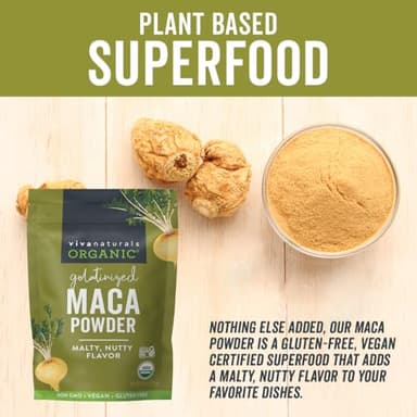 Viva Naturals Organic Maca Powder - Gelatinized Maca Powder Organic, Vegan and Kosher Peruvian Superfood - Certified USDA Organic, Gluten-Free & Non-GMO, 8 oz Resealable Bag - Image 3