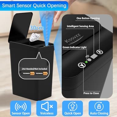 3 Pack Automatic Small Bathroom Trash Can with Lid - 2.5 Gallon Touchless Garbage Can, Motion Sensor Smart Trash Bin, Slim Dog Proof Trashcan, Waterproof Plastic Wastebasket for Bedroom Office Kitchen - Image 4