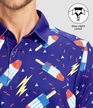 Tipsy Elves Golf Shirts for Men - Performance Athletic Fit Men's Golf Polo Shirts for Men w/Moisture Wicking Stretch Fabric - Men's Blue Grand Finale Golf Polo Size Small - Image 3