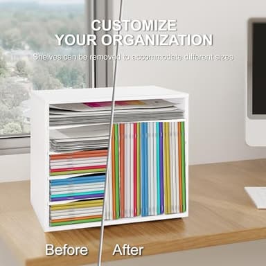 EMERIT Paper Organzier Wood Desktop Organizer Storage Letter Tray File Sorter with Adjustable Shelves for Home Office - Image 5