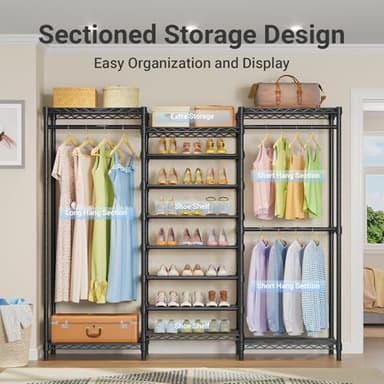 VIPEK S3 Heavy Duty Garment Rack Freestanding Clothes Rack Closet Storage Organizer Large Wardrobe with 6-Tier Shoe Rack, Hanging Rod, Adjustable Shelf, 68.9" L x 15.7" W x 76.4" H, Black - Image 3