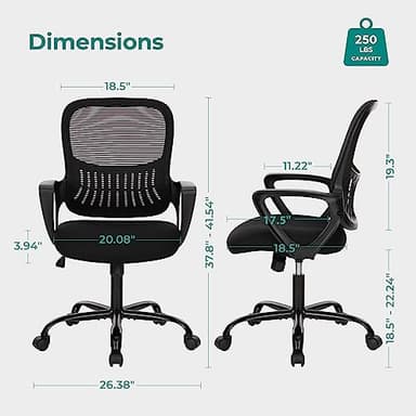 SMUG Office Computer Desk Chair, Ergonomic Mid-Back Mesh Rolling Work Swivel Task Chairs with Wheels, Comfortable Lumbar Support, Comfy Arms for Home, Bedroom, Study, Dorm, Student, Adults - Image 3