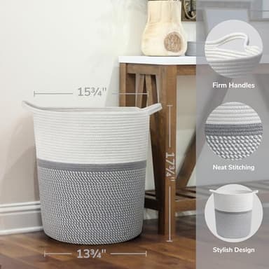INDRESSME Baby Laundry Basket for Nursery, Kids Laundry Hamper, Tall Storage Basket for Living Room, Rope Basket for Blankets, Clothes, 17¾ x 15¾ x 13¾ inches, Grey - Image 7