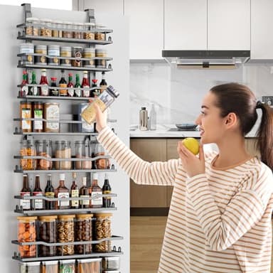 Over The Door Pantry Organizer, 9-Tier Over The Door Organizer with Adjustable Baskets, Metal Hanging Spice Rack for Pantry Organizers and Storage, Suitable for Kitchen Laundry Room & Bathroom, Black - Image 8