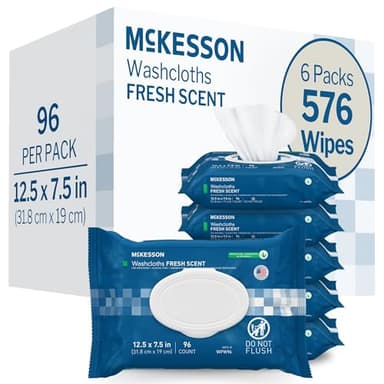 McKesson Washcloth Wipes for Adults, Scented (6 Pack, 576 Washcloths) Disposable Wash Cloths for Body - No-Rinse Formula with Snap Lid - Good for Incontinence and Elderly - 96 Wipes Per Pack - Image 1