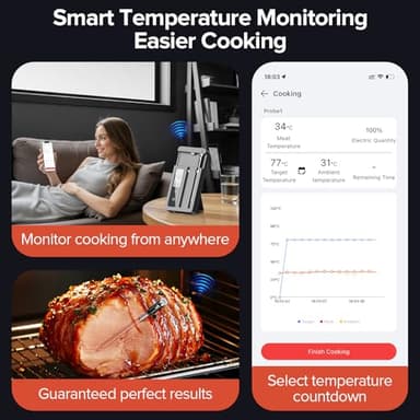 Smart Wireless Meat Thermometer with Dual Probes - Advanced Bluetooth Cooking Thermometer for Perfect Grilling, Smoking, Oven Roasting & Air Frying, Long Range Monitoring & Smart Alerts - Image 2