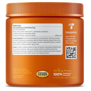 Zesty Paws Probiotics for Dogs, Digestive Enzymes Gut Flora, Digestive Health, Diarrhea & Bowel Support, DE111, Dog Probiotics Soft Chew for Pet Immune System, Chicken, 90 Ct - Image 8