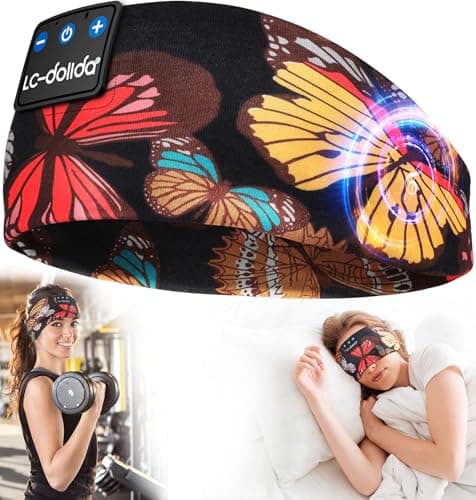 LC-dolida Sleep Headphones Headband Bluetooth 5.4, Sports Headband Earphones Wireless with Speaker Microphone USB C for Women Sleeping Gift Workout Jogging Yoga Insomnia Travel Meditation, Butterfly - Image 1