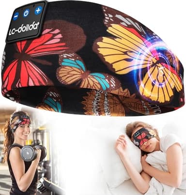 LC-dolida Sleep Headphones Headband Bluetooth 5.4, Sports Headband Earphones Wireless with Speaker Microphone USB C for Women Sleeping Gift Workout Jogging Yoga Insomnia Travel Meditation, Butterfly - Image 1