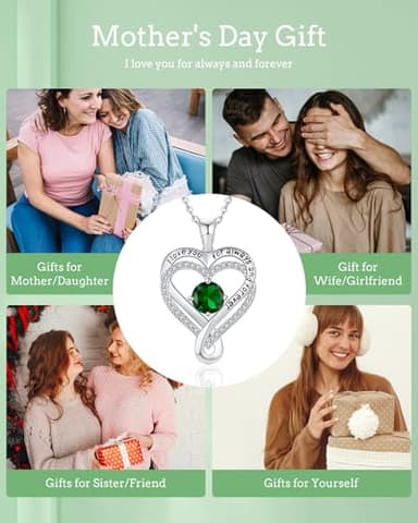 Gifts for Women Wife Infinity Heart Emerlad Birthstone Jewelry for Women Anniversary for Wife Birthday Gift Ideas for Girlfriend Her Love Gift for Mom Daughter Siver Womens Necklaces May - Image 6