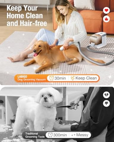 LABIGO Dog Grooming Vacuum, 12000Pa Dog Hair Vacuum with Pet Clipper, 1.8L Pet Grooming Vacuum for Shedding Grooming Trimming, 3 Suction Modes Grooming Kit with 4 Grooming Tools for Dogs Cats - Image 8