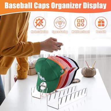 Hat Stand for Baseball Caps, 2 Pack No Install Acrylic Hat Organizer for 14 Baseball Caps Storage Organizer, Hat Racks Hat Holder Display and Organization for Closet, Bedroom, Dresser (Clear-2Pack) - Image 6