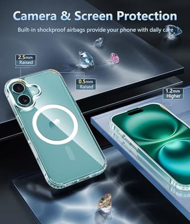 FNTCASE for iPhone 16 Phone Case: Magnetic Military Grade Drop Protection Anti Yellowing Slim Case - Rugged Shockproof Protective Transparent Cell Phone Cover (A-Transparent) - Image 6