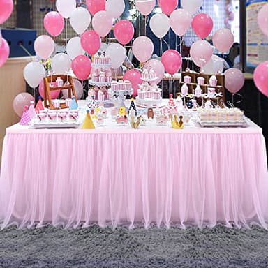Suppromo 2 Pack 6ft Pink Tulle Table Skirts for Rectangle Tables or Round Tables Pink Tutu Tablecloth Cover for Princess Baby Shower Girls Birthday Party Wedding Cake Dessert Table Decorations - Image 2