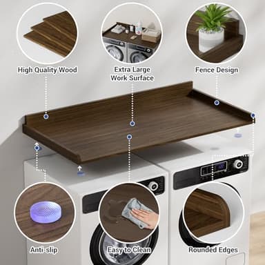 COOLBEBE Washer Dryer Countertop, Wood Washer Dryer Topper with Edge, 54" W x 27.5" D Washer and Dryer Covers for The Top for Laundry Room Organization, Walnut - Image 6
