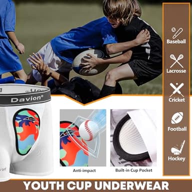 Davion 2-Pack Boys Underwear with 1 Soft Protective Athletic Cup Youth Briefs for Football, Baseball, Lacrosse(White-M) - Image 4