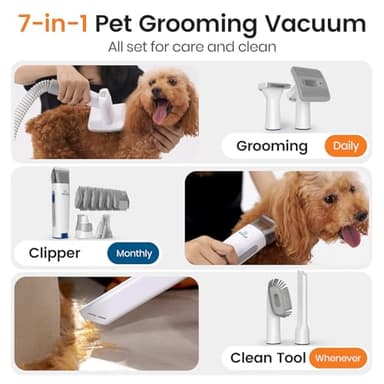 oneisall Dog Grooming Vacuum, Pet Grooming Vacuum with Clipper Nail Grinder, 1.5L Dust Cup Dog deshedding Vacuum Brush with 7 Pet Grooming Tools for Shedding Pet Hair, Home Cleaning(Blue) - Image 2
