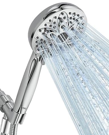 6-Setting Shower Head with Handheld, JDO High Pressure Hand held Shower Head, 4.7 Inch Chrome Detachable Showerhead Set with 59 Inch Stainless Steel Hose and Adjustable Showerhead Holder - Image 1