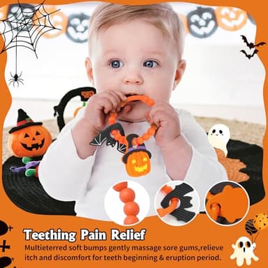 Halloween Baby Teether,Baby Teething Toys Boo Basket Stuffers,Pumkin & Bat Teether for Babies 3-6 6-12 Months, BPA-Free Teething Relief Toy First Halloween Christmas Gift for Infants,Girls,Boys - Image 3