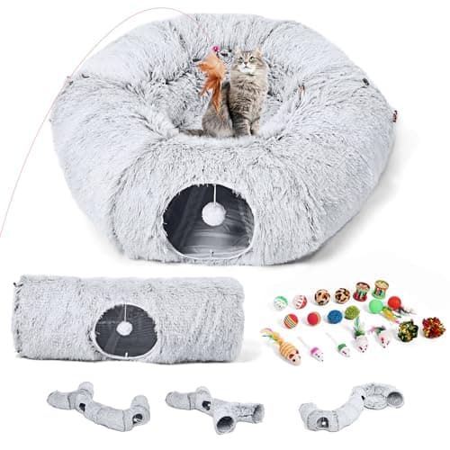 Odoland Cat Tunnels Bed with 1 Straight Tunnel and 20 Pet Toys - 5 Shapes DIY Indoor Cats Cave - Detachable Soft Cat Donut Tunnelset for Kitten Puppy Rabbit Ferret - Image 1