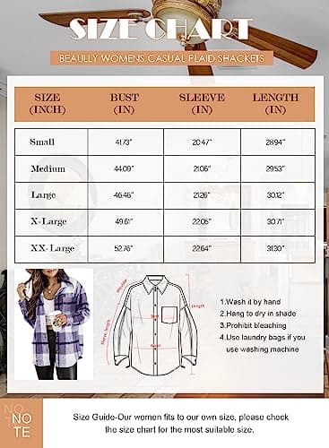 Womens Casual Plaid Brushed Flannel Button Down Pocketed Shirt Jacket Shackets Coats 6025 Purple Small - Image 3