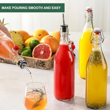 8 Pack [1 L / 33 fl. oz.] Swing Top Glass Bottles w/Airtight Stopper Lids – Flip Top Brewing Bottle for Fermentation, Kombucha, Mead, Vinegar, Beer, Kefir, Wine, Soda – With 8 Extra Seals & 2 Pourers - Image 5