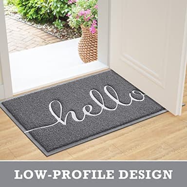 CozyBounty Door Mat Hello Mats Outdoor Indoor Non-Slip Doormat for Entryway Low-Profile Floor Mat for Yard, Garage, High Traffic Areas (32"x20", Grey) - Image 4