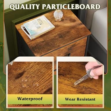 WLIVE Dresser with 3 Drawers, Fabric Nightstand, Cabinet with Wheels, Organizer Storage Dresser for Bedroom, Office, Closets, Sturdy Steel Frame, Easy Pull Handle, Rustic Brown Wood Grain Print - Image 5