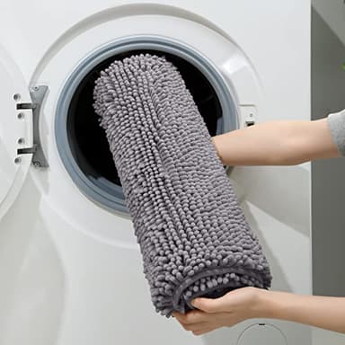 HOMEIDEAS 3 Pieces Bathroom Rugs, Ultra Soft Non Slip Absorbent Chenille Toilet Bath Mat Set (Grey,17"x24"+20"x32"+U Shape 20"x24") - Image 6
