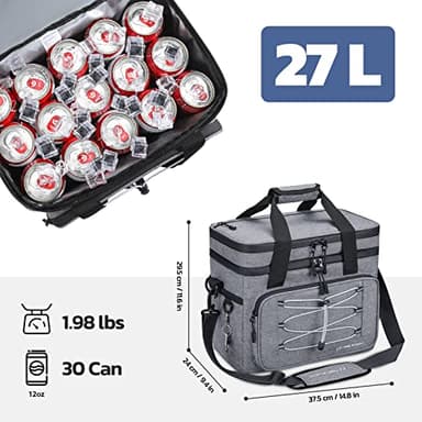 Maelstrom Cooler Bag,Soft Bag,Collapsible Soft Sided Cooler, 30 Cans Beach Leakproof Camping Lunch Cooler Bag Portable Travel Cooler for Grocery Shopping,Kayaking,Grey - Image 3