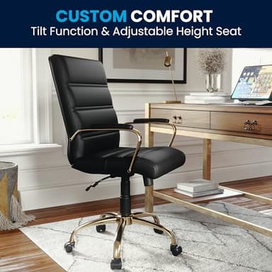 Flash Furniture Whitney Mid-Back Swivel LeatherSoft Desk Chair with Wheels, Padded Seat and Armrests, Adjustable Height Padded Office Chair, Black - Image 9