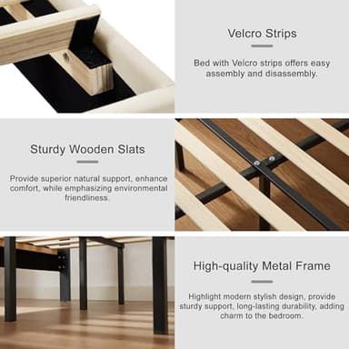 VECELO Upholstered Full Bed Frame with Headboard Adjustable, LED Lights, USB-A & Type-C, Velvet Platform Bed Noise Free, Mattress Foundation with Wooden Slats, No Box Spring Needed, Beige - Image 7