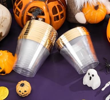 WELLIFE 200 PCS Gold Plastic Cups,9 oz Clear Plastic Cups,Disposable Wine Glasses,Plastic Cocktail Glasses for Party and Wedding - Image 4