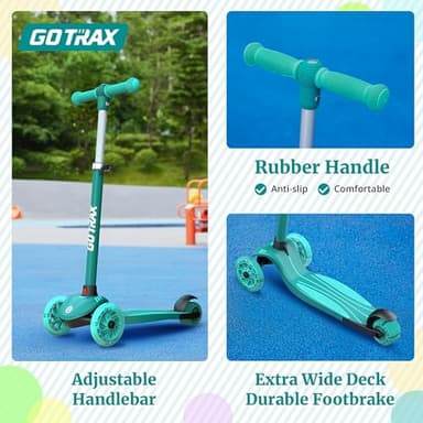 Gotrax KS3 Kids Kick Scooter, LED Lighted Wheels, Adjustable Height Handlebars and Removable Seat, Lean-to-Steer & Widen Anti-Slip Deck, 3 Wheel Scooter for Kids Ages 2-8 and up to 100 Lbs (Green) - Image 6