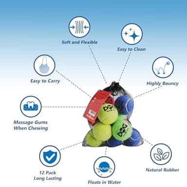INSUM Tennis Balls for Dogs - 12 Pack 2.5'' Durable Non-Toxic Outdoor Dog Toys Balls with Mesh Bag, SGS Certified, Colorful Fetch Toys, Medium Large Breeds (Non Squeaky) - Image 6