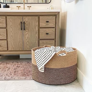 Goodpick Extra Large Wicker Storage Basket, 83L Woven Blanket Storage for Living Room, Round Baby Basket for Clothes, Big Laundry Hamper for Pillow, 21.7 x 13.8 inches - Image 5