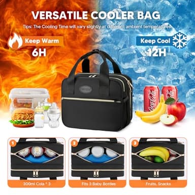 PIIOSER Breastmilk Cooler Bag with Ice Pack, Compatible with Wearable Breast Pumps & Accessories - Portable Pumps Carrying Case for Nursing & Working Moms, Black - Image 4