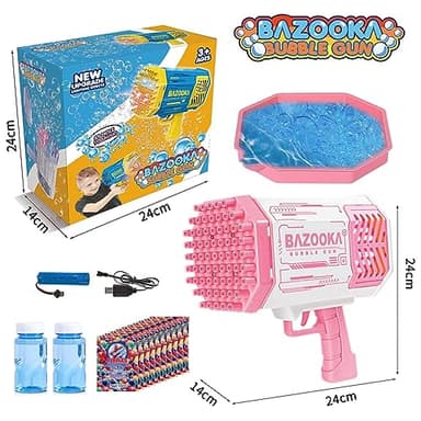 Bubble Machine Gun, 69 Holes Bubble Gun with Lights, Pink Outdoor Summer Beach Kids Bubbles Toys Birthday Wedding Party Halloween Fun for Girls Boys - Image 3