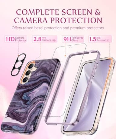 GVIEWIN Magnetic for Samsung Galaxy S25 Plus Case [Compatible with MagSafe] [AI-Tested Dropproof] Marble with Camera Lens+Screen Protector Shockproof Phone Cover for S25+ Plus (Quicksand/Purple) - Image 6